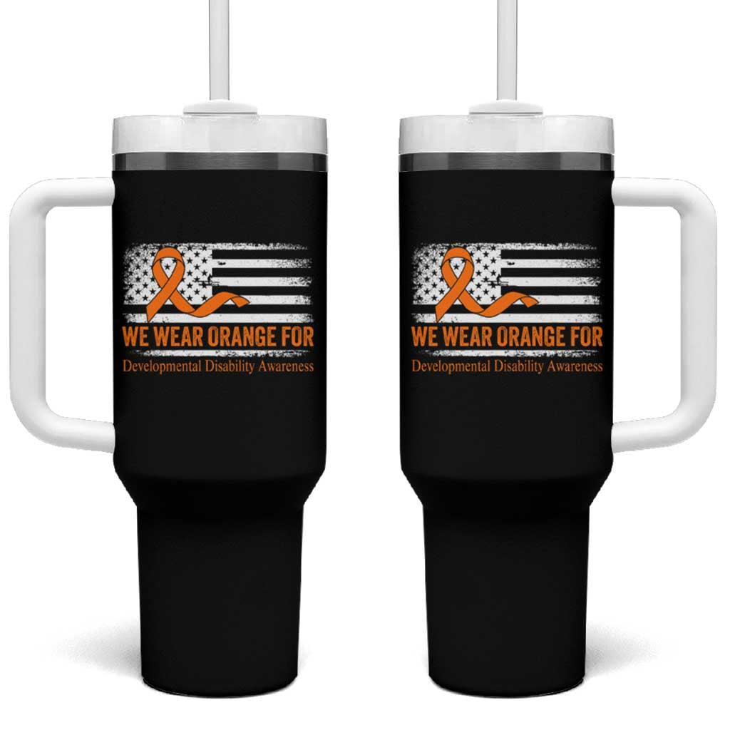 Developmental Disability Awareness Tumbler With Handle US American Flag We Wear Orange