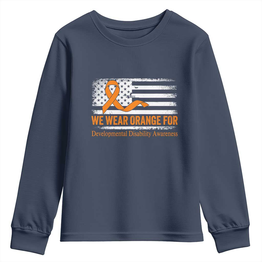 Developmental Disability Awareness Youth Sweatshirt US American Flag We Wear Orange