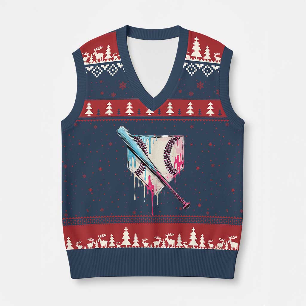 Baseball Home Plate Drip With Sprinkles V-Neck Knit Sweater Vest - Wonder Print Shop