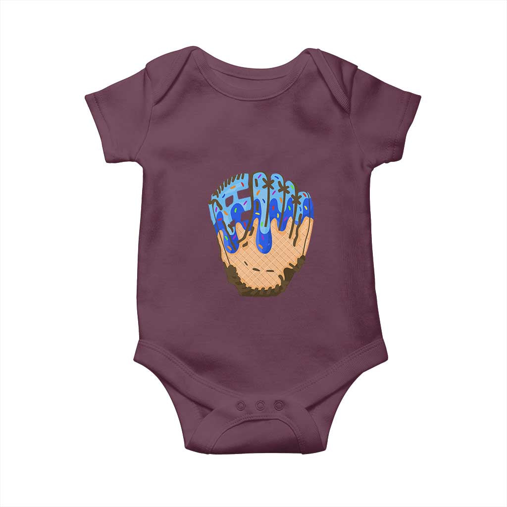 Blue Ice Cream Cone Baseball Glove Drip Baby Onesie