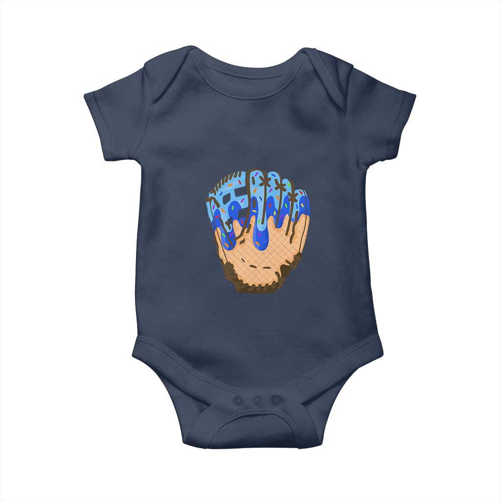 Blue Ice Cream Cone Baseball Glove Drip Baby Onesie