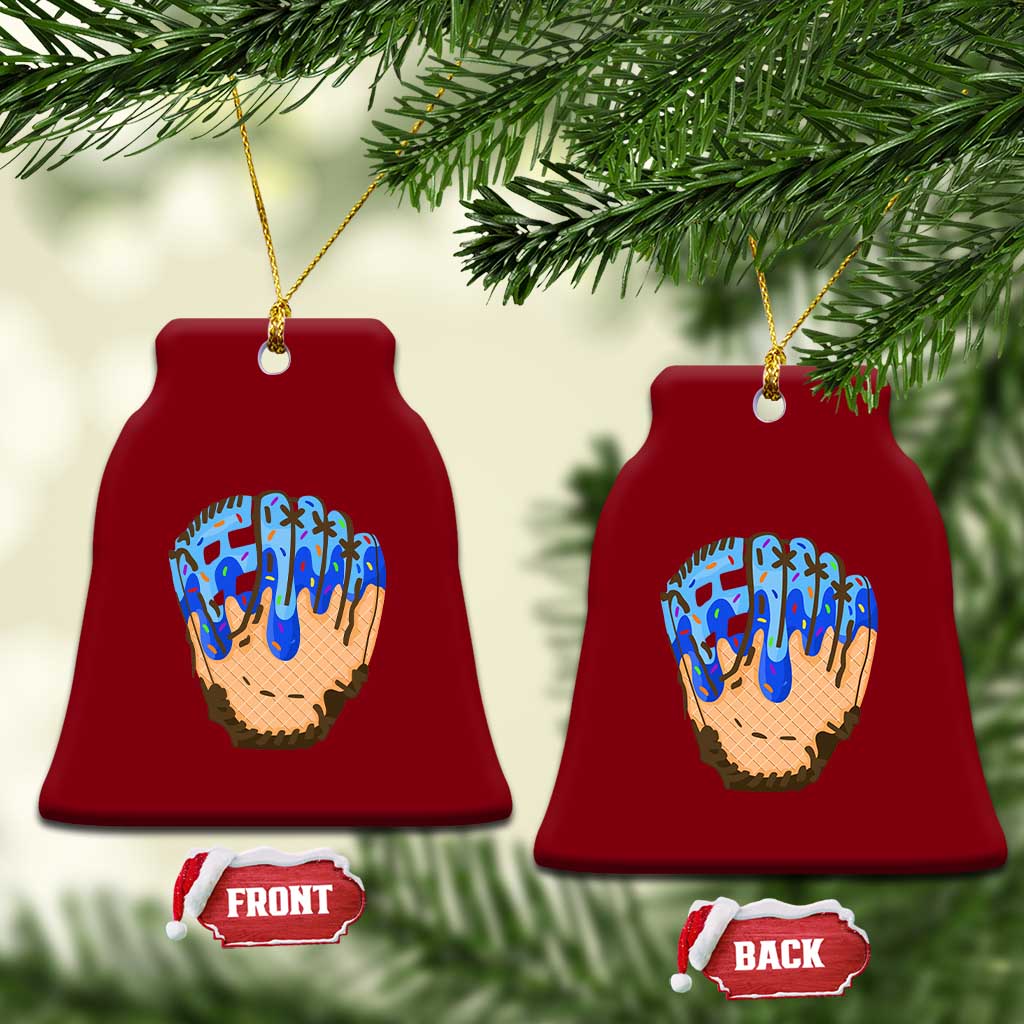 Blue Ice Cream Cone Baseball Glove Drip Ceramic Ornament - Wonder Print Shop