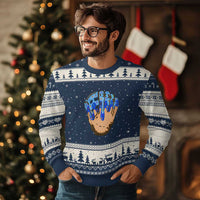 Blue Ice Cream Cone Baseball Glove Drip Ugly Christmas Sweater - Wonder Print Shop
