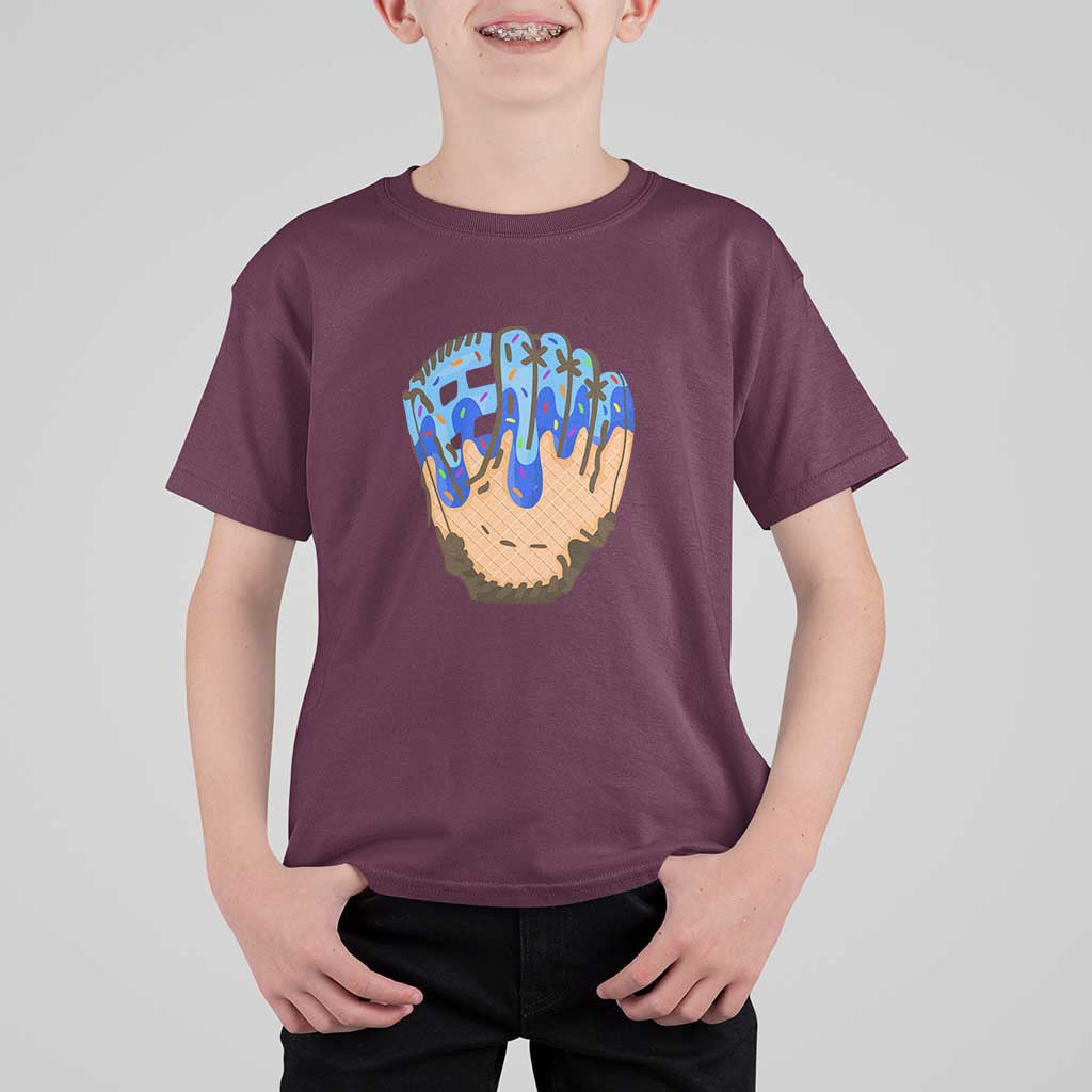 Blue Ice Cream Cone Baseball Glove Drip T Shirt For Kid