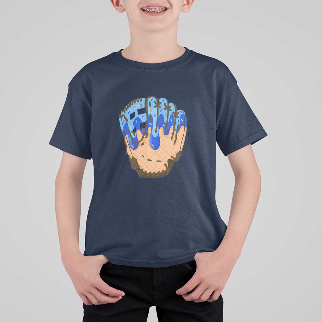 Blue Ice Cream Cone Baseball Glove Drip T Shirt For Kid