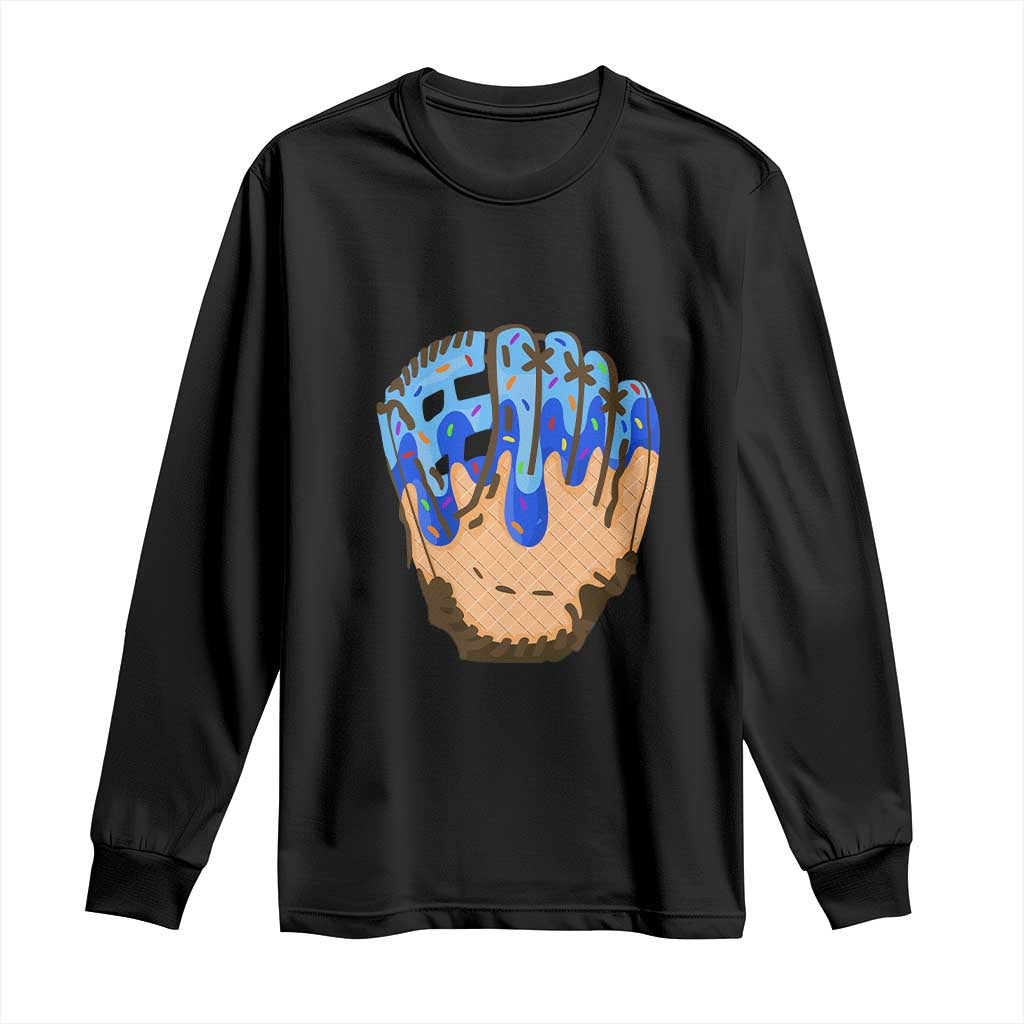 Blue Ice Cream Cone Baseball Glove Drip Long Sleeve Shirt