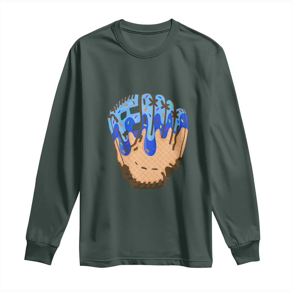 Blue Ice Cream Cone Baseball Glove Drip Long Sleeve Shirt