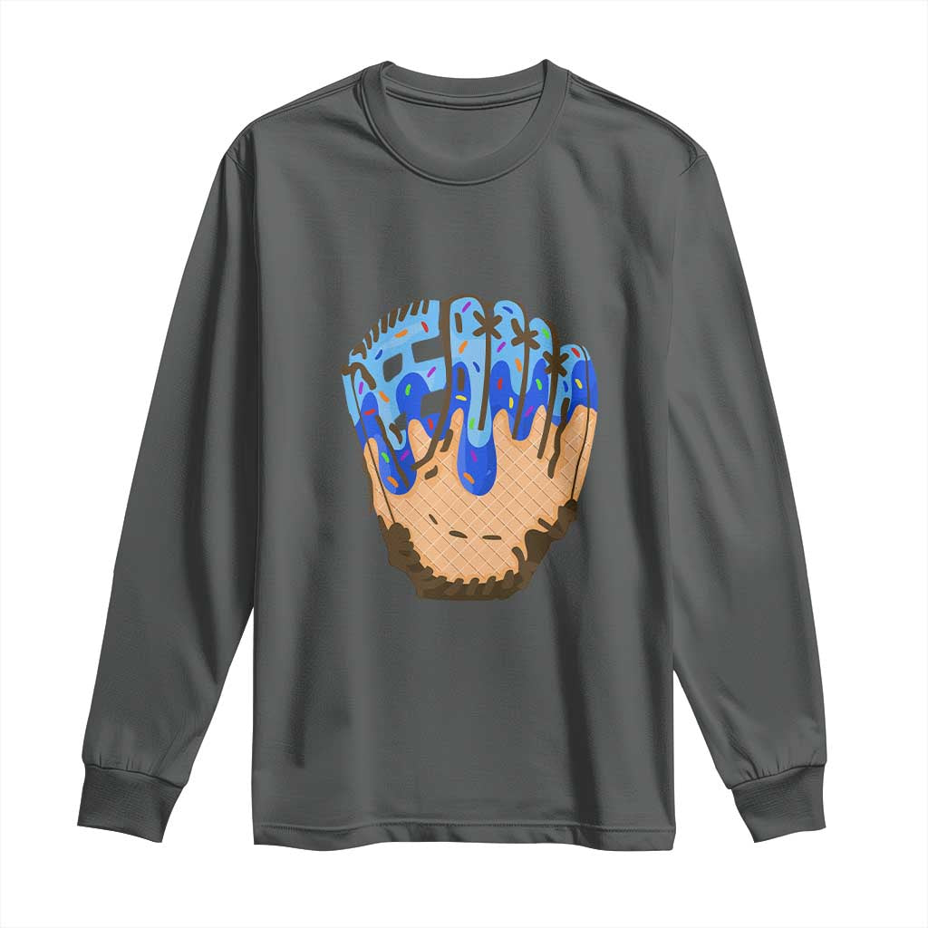 Blue Ice Cream Cone Baseball Glove Drip Long Sleeve Shirt