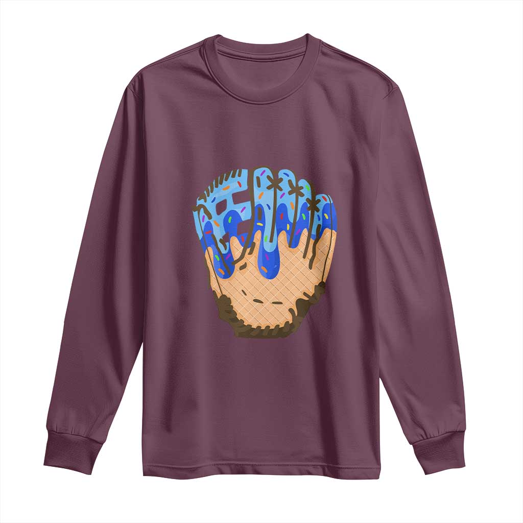 Blue Ice Cream Cone Baseball Glove Drip Long Sleeve Shirt