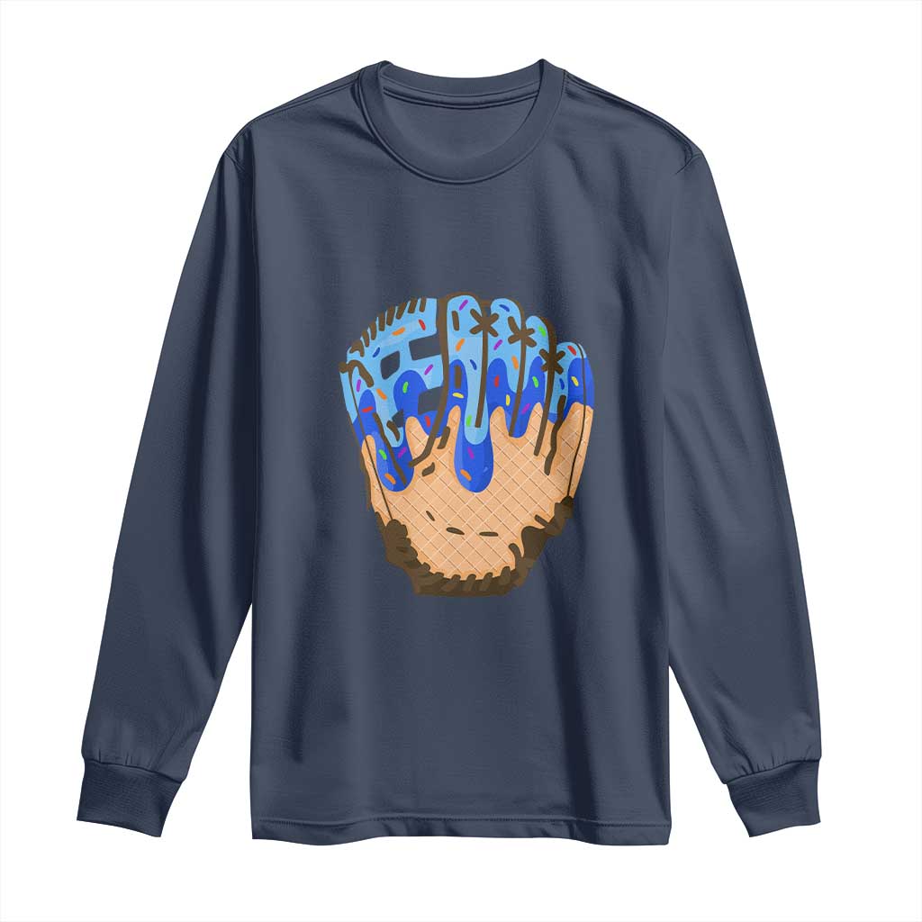 Blue Ice Cream Cone Baseball Glove Drip Long Sleeve Shirt