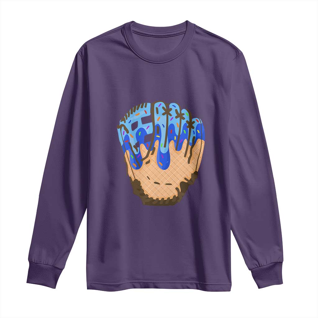 Blue Ice Cream Cone Baseball Glove Drip Long Sleeve Shirt