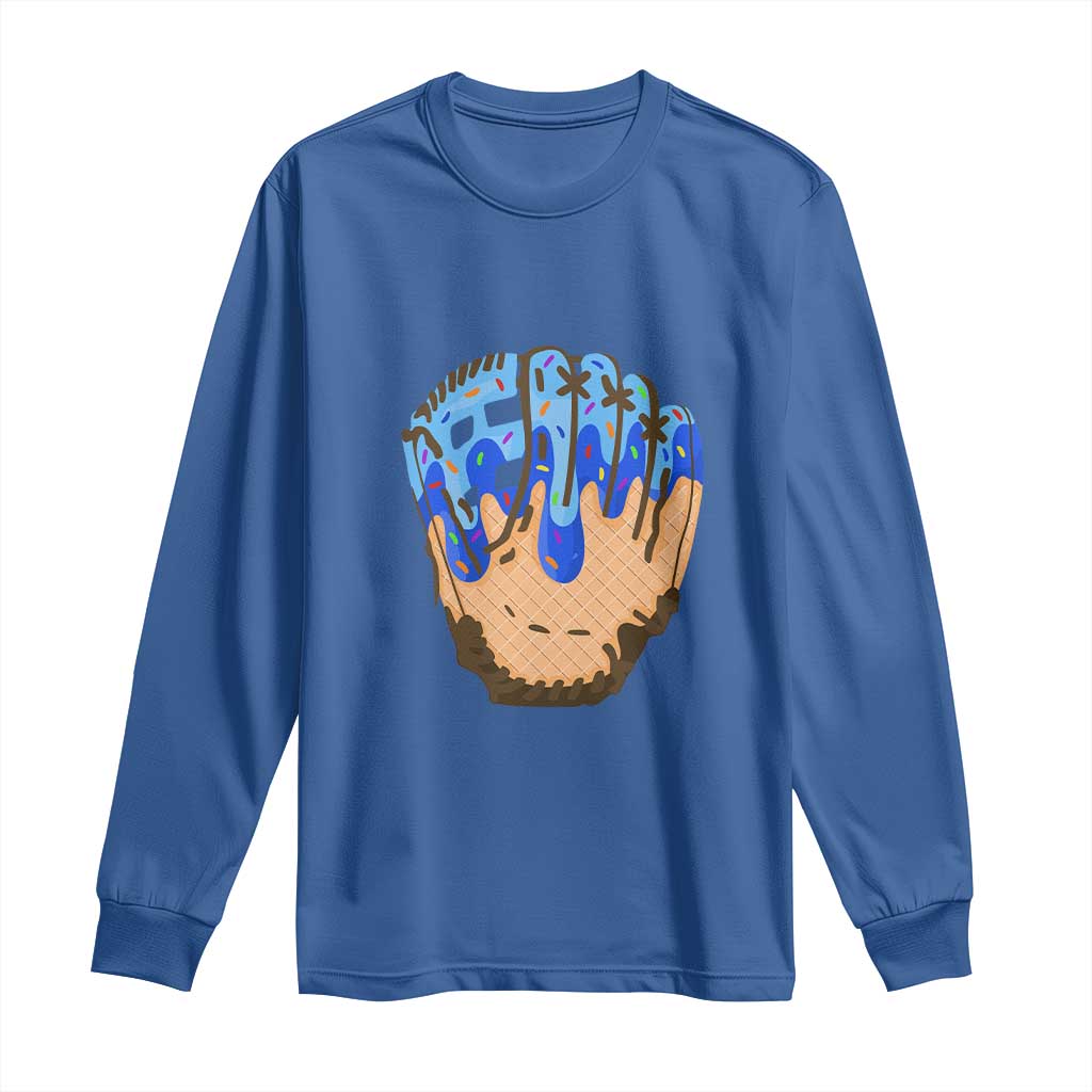 Blue Ice Cream Cone Baseball Glove Drip Long Sleeve Shirt