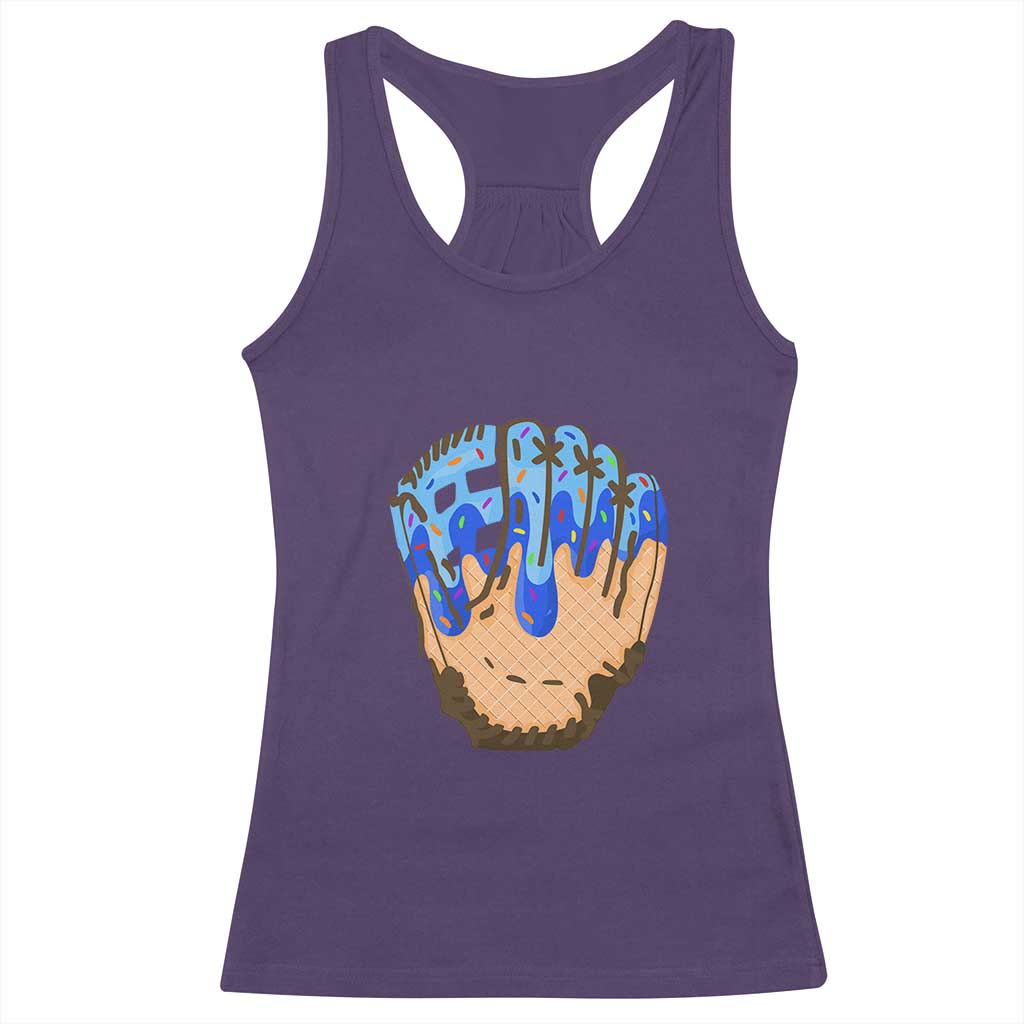 Blue Ice Cream Cone Baseball Glove Drip Racerback Tank Top