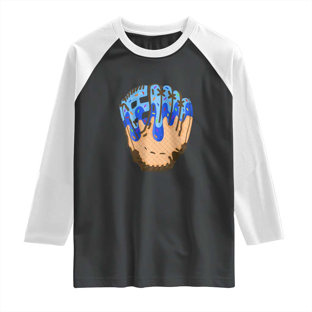 Blue Ice Cream Cone Baseball Glove Drip Raglan Shirt