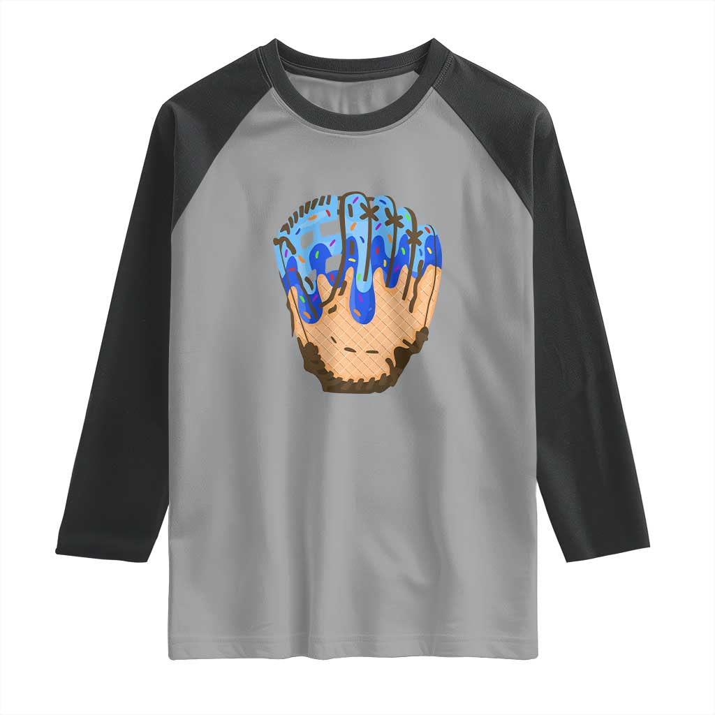 Blue Ice Cream Cone Baseball Glove Drip Raglan Shirt