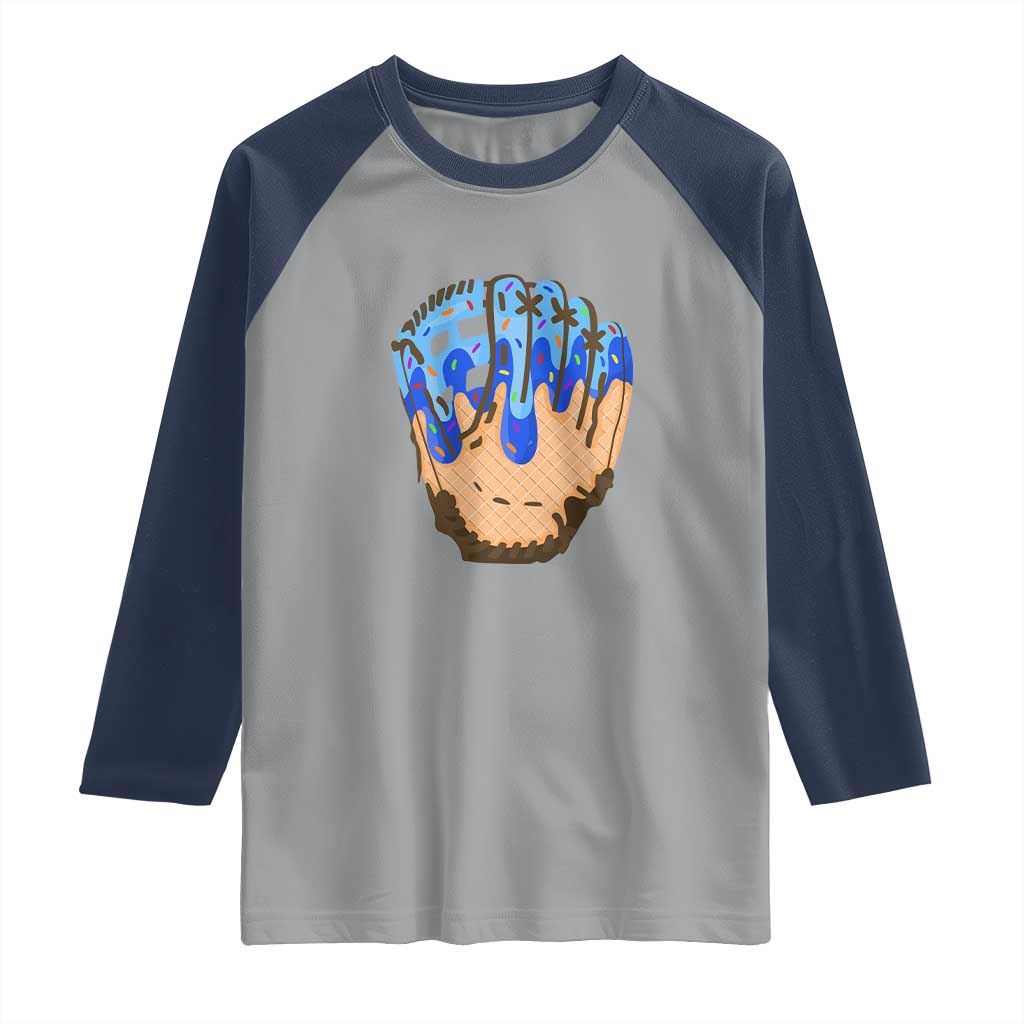 Blue Ice Cream Cone Baseball Glove Drip Raglan Shirt