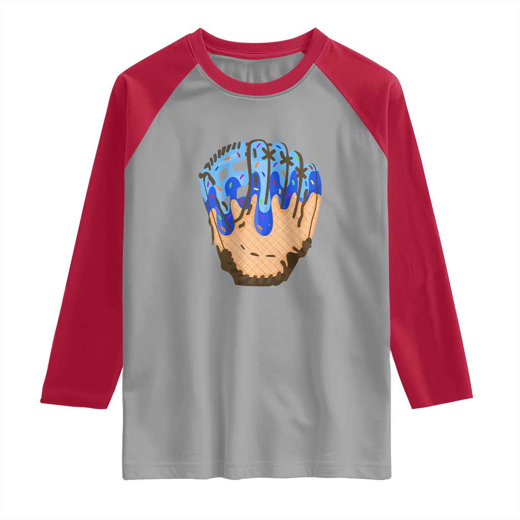 Blue Ice Cream Cone Baseball Glove Drip Raglan Shirt
