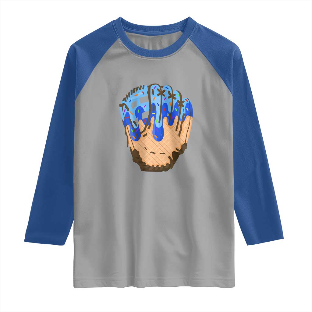 Blue Ice Cream Cone Baseball Glove Drip Raglan Shirt