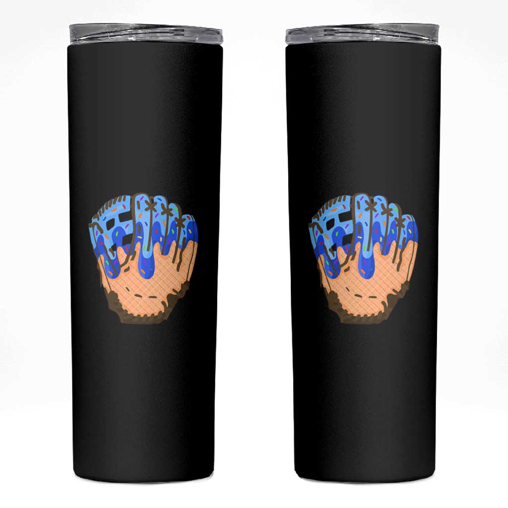 Blue Ice Cream Cone Baseball Glove Drip Skinny Tumbler