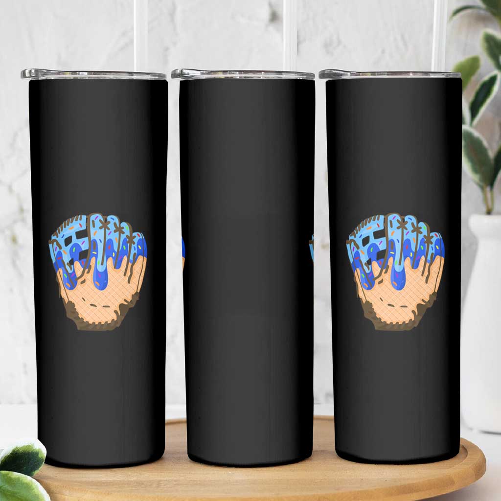 Blue Ice Cream Cone Baseball Glove Drip Skinny Tumbler
