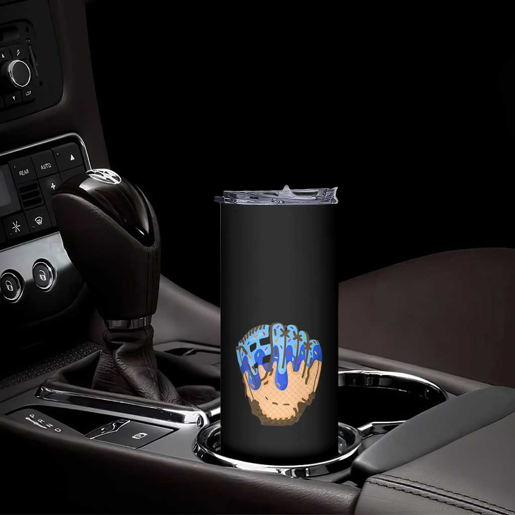 Blue Ice Cream Cone Baseball Glove Drip Skinny Tumbler