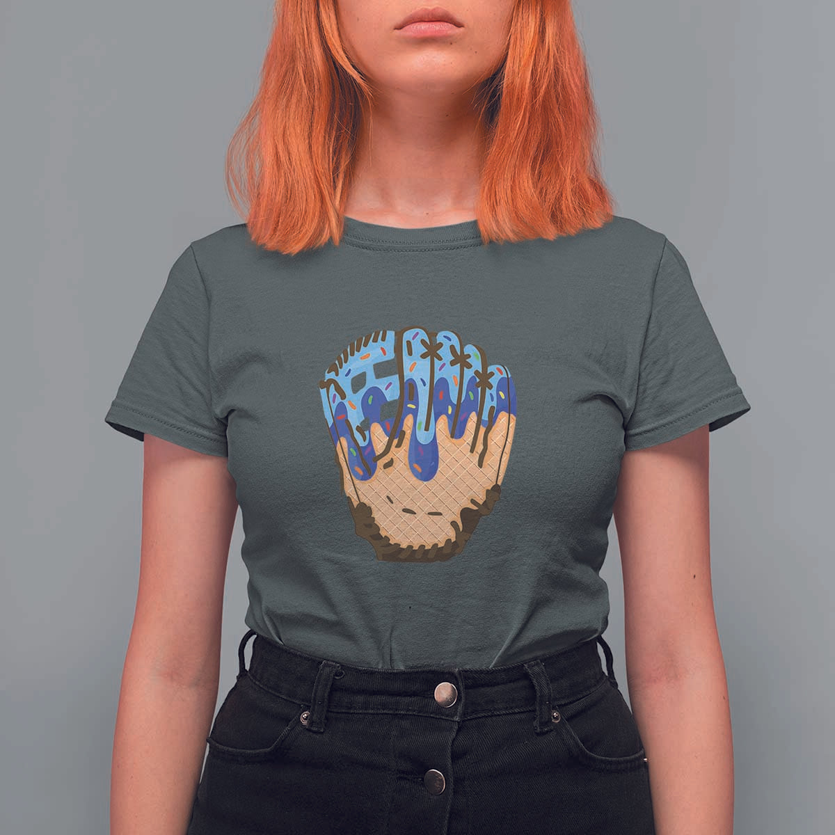 Blue Ice Cream Cone Baseball Glove Drip T Shirt For Women