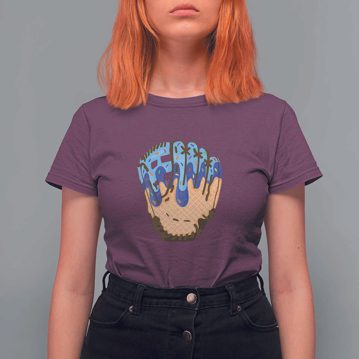 Blue Ice Cream Cone Baseball Glove Drip T Shirt For Women