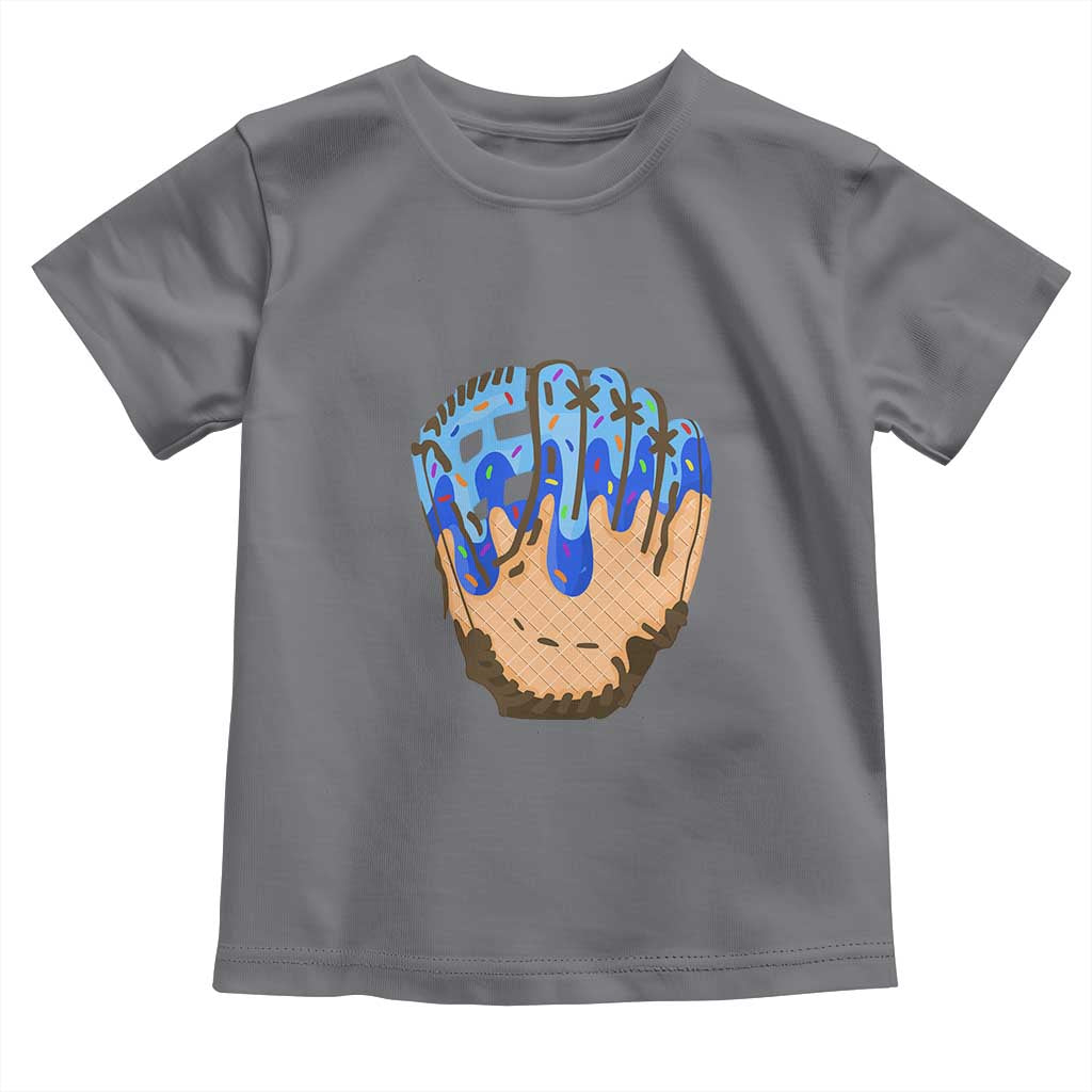 Blue Ice Cream Cone Baseball Glove Drip Toddler T Shirt