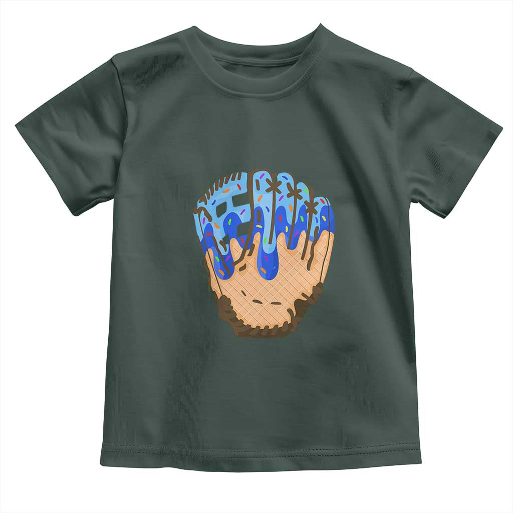 Blue Ice Cream Cone Baseball Glove Drip Toddler T Shirt