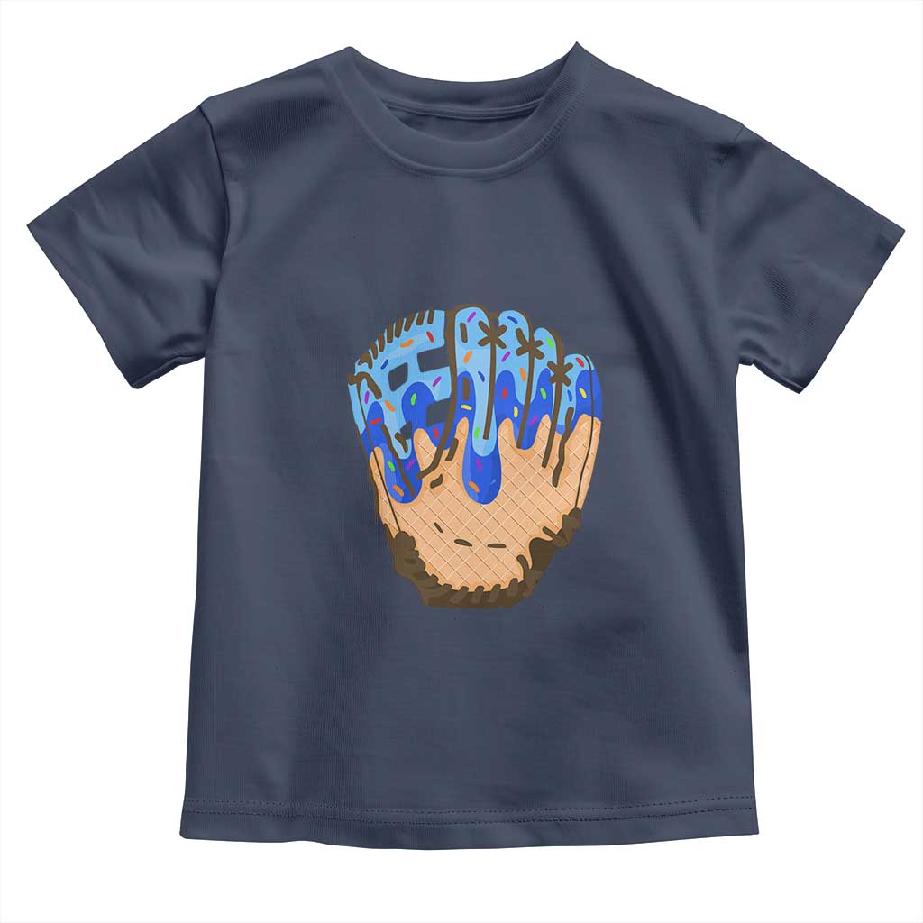 Blue Ice Cream Cone Baseball Glove Drip Toddler T Shirt
