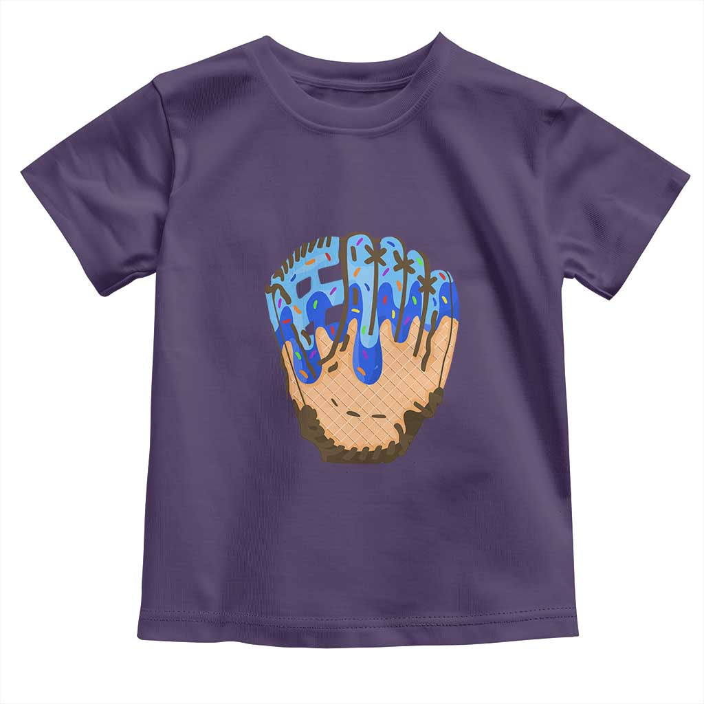 Blue Ice Cream Cone Baseball Glove Drip Toddler T Shirt