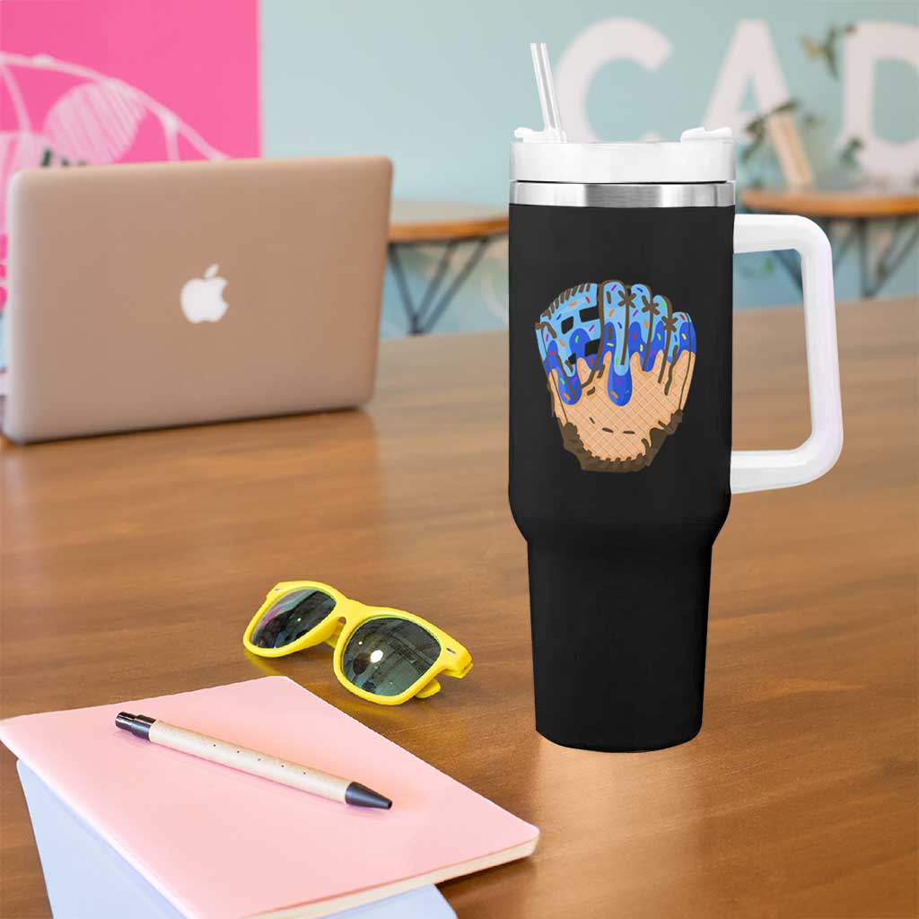 Blue Ice Cream Cone Baseball Glove Drip Tumbler With Handle