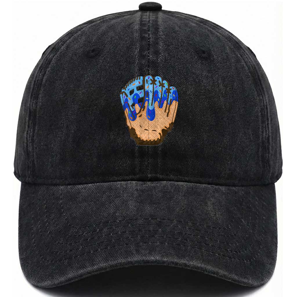 Blue Ice Cream Cone Baseball Glove Drip Washed Cotton Baseball Cap
