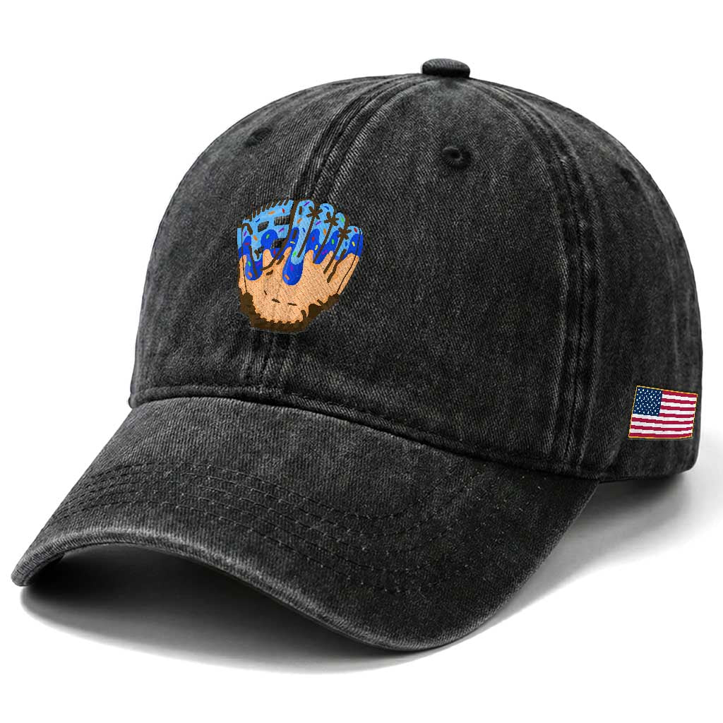 Blue Ice Cream Cone Baseball Glove Drip Washed Cotton Baseball Cap