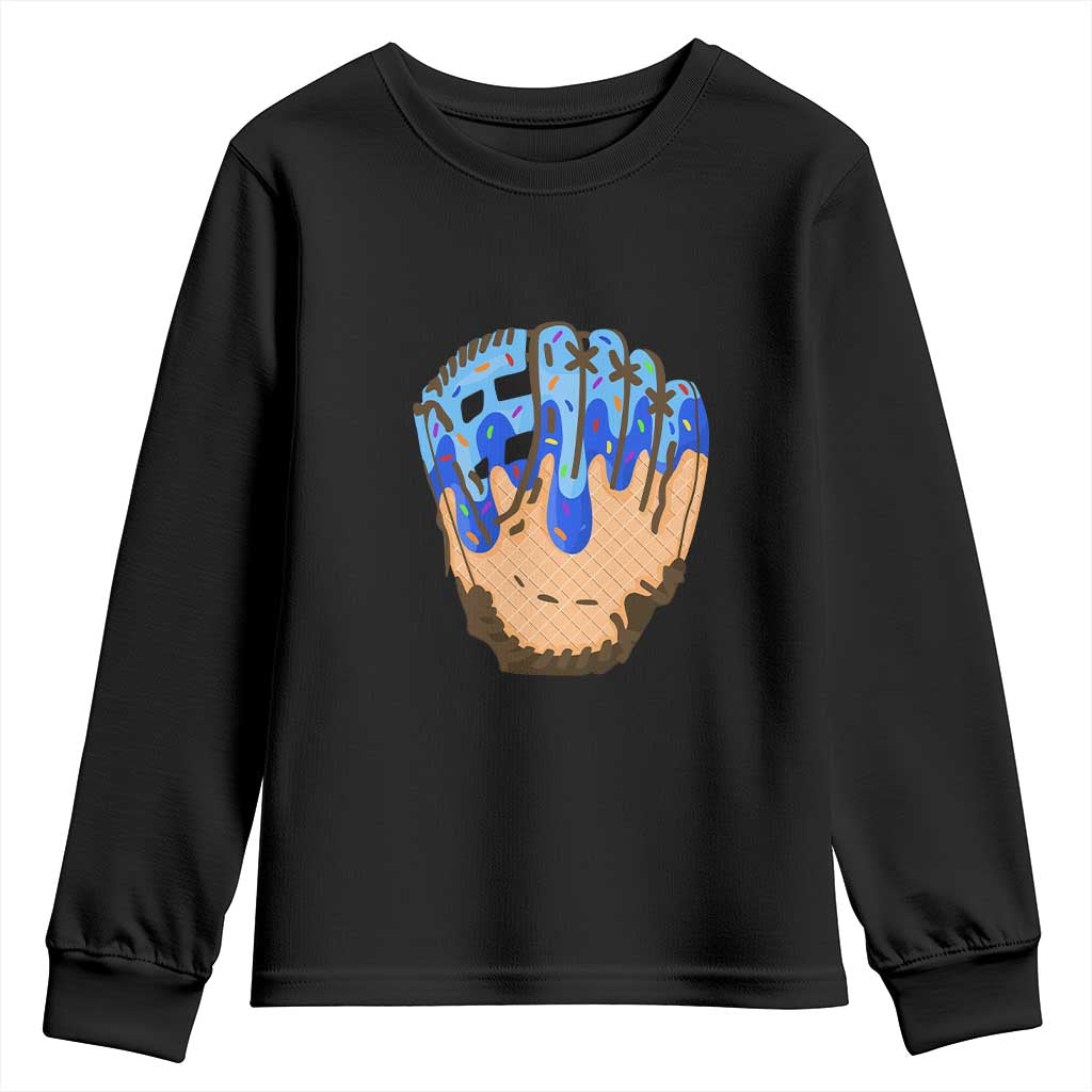 Blue Ice Cream Cone Baseball Glove Drip Youth Sweatshirt
