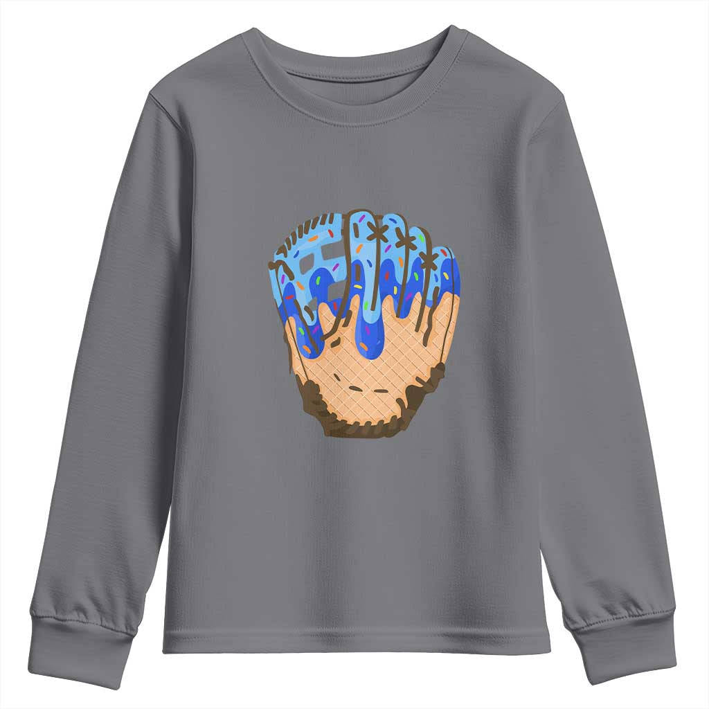 Blue Ice Cream Cone Baseball Glove Drip Youth Sweatshirt