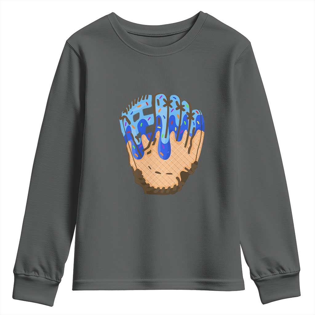 Blue Ice Cream Cone Baseball Glove Drip Youth Sweatshirt