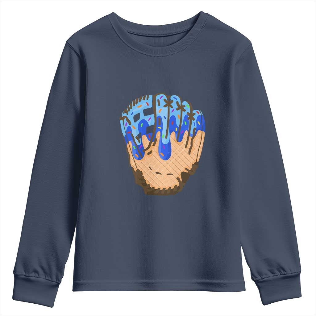 Blue Ice Cream Cone Baseball Glove Drip Youth Sweatshirt