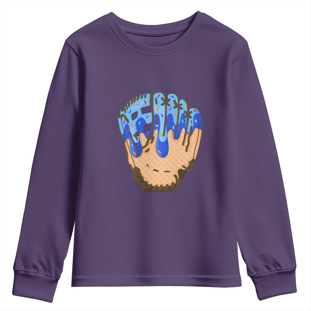 Blue Ice Cream Cone Baseball Glove Drip Youth Sweatshirt