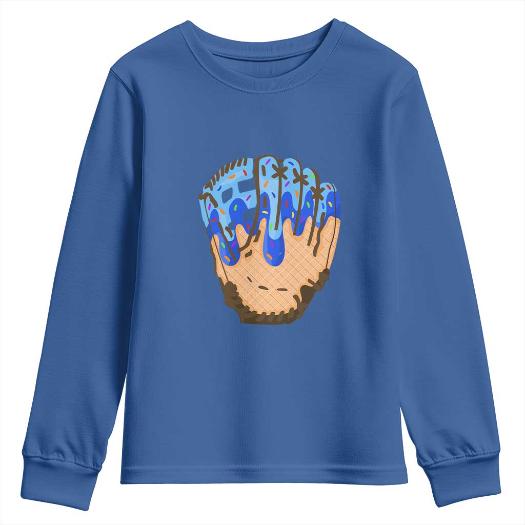 Blue Ice Cream Cone Baseball Glove Drip Youth Sweatshirt