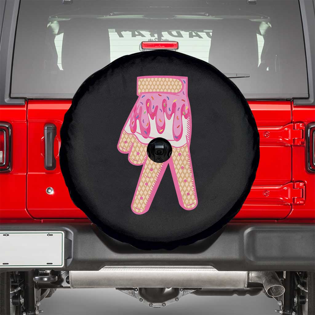 Pink Ice Cream Baseball Glove Sprinkles Drip Spare Tire Cover Funny V Sign