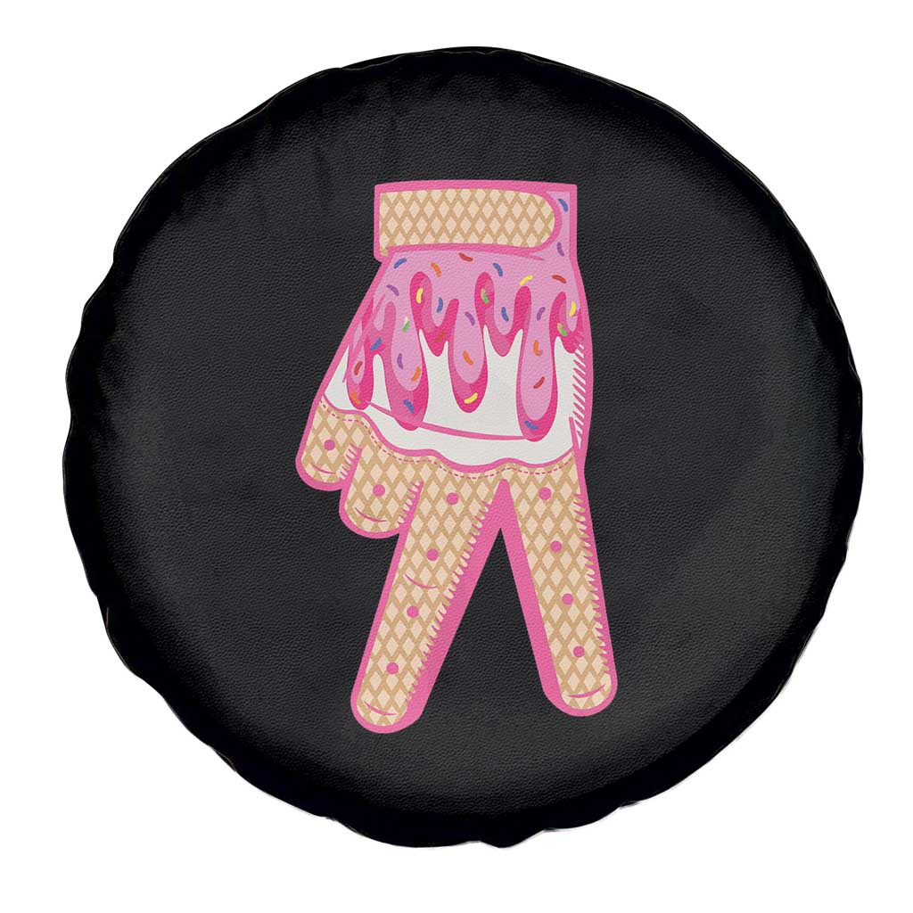 Pink Ice Cream Baseball Glove Sprinkles Drip Spare Tire Cover Funny V Sign