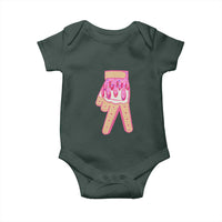 Pink Ice Cream Baseball Glove Sprinkles Drip Baby Onesie Funny V Sign
