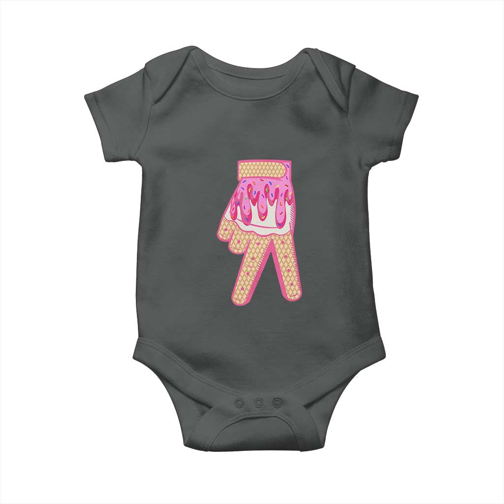 Pink Ice Cream Baseball Glove Sprinkles Drip Baby Onesie Funny V Sign