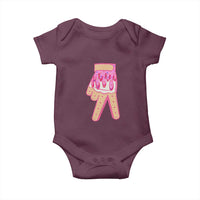 Pink Ice Cream Baseball Glove Sprinkles Drip Baby Onesie Funny V Sign