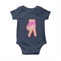Pink Ice Cream Baseball Glove Sprinkles Drip Baby Onesie Funny V Sign