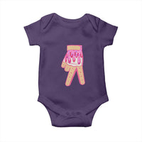 Pink Ice Cream Baseball Glove Sprinkles Drip Baby Onesie Funny V Sign
