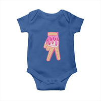 Pink Ice Cream Baseball Glove Sprinkles Drip Baby Onesie Funny V Sign