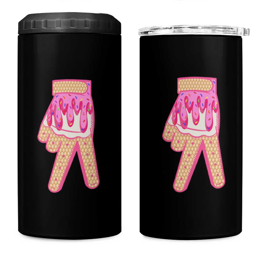 Pink Ice Cream Baseball Glove Sprinkles Drip 4 in 1 Can Cooler Tumbler Funny V Sign