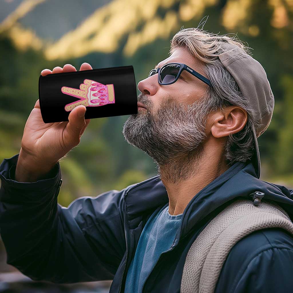 Pink Ice Cream Baseball Glove Sprinkles Drip 4 in 1 Can Cooler Tumbler Funny V Sign